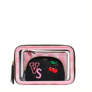 Stripe patch nested trio beauty bag