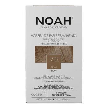 Vopsea de Par Permanenta fara Amoniac cu Proteine din Orez si Ulei de In - Noah, nuanta 7.0 Blond, 140 ml