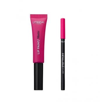 Ruj de buze + Creion contur L'Oreal Lip Kit Paint 202 King Pink