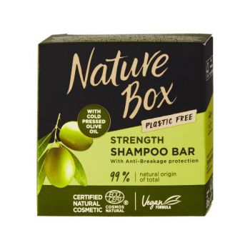 Sampon Solid Fortifiant cu Ulei de Masline Presat la Rece - Nature Box Strength Shampoo Bar with Cold Pressed Olive Oil Plastic Free, 85 g