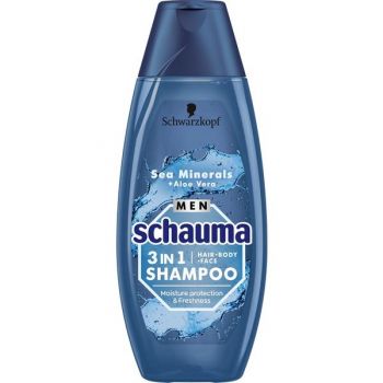 Sampon 3 in 1 pentru Barbati, cu Minerale Marine si Aloe Vera - Schwarzkopf Schauma Men 3 in 1 Hair-Body-Face Shampoo, 400 ml