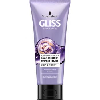 Tratament- Masca Reparatoare 2 in 1 pentru Par Blond - Schwarzkopf Gliss Hair Repair Blond Hair Perfector 2-in-1 Purple Repair Mask, 200 ml