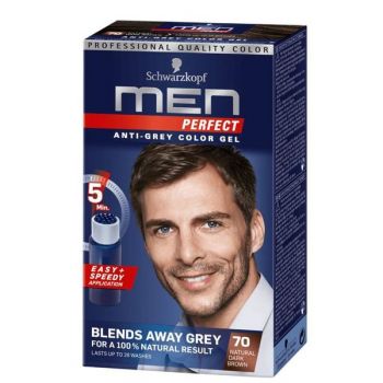 Gel Colorant pentru Barbati - Schwarzkopf Men Perfect Anti-Grey Color Gel, nuanta 70 Castaniu Inchis Natural