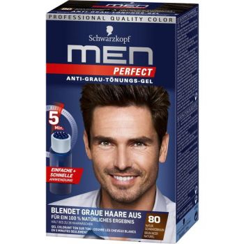 Gel Colorant pentru Barbati - Schwarzkopf Men Perfect Anti-Grey Color Gel, nuanta 80 Castaniu Negru Natural