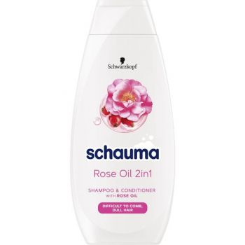 Sampon si Balsam 2 in 1 cu Ulei de Trandafir pentru Par Greu de Pieptanat - Schwarzkopf Schauma Rose Oil 2 in 1 Shampoo & Conditioner with Rose Oil Difficult to Comb Dull Hair, 400 ml