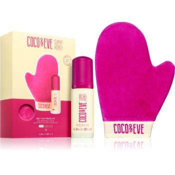 Coco & Eve Sunny Honey Ultimate Glow Travel Kit spumă auto-bronzantă cu mănușă aplicatoare pachet pentru calatorie