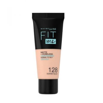 Fond de ten, Maybelline, FIt Me Matte Poreless, 128 Warm Nude, 30 ml ieftin