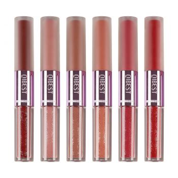 Set 6 Rujuri Lichide 2 in 1 Qibest Double Touch Matte Liquid Lipstick & Glitter Lip Gloss ieftin