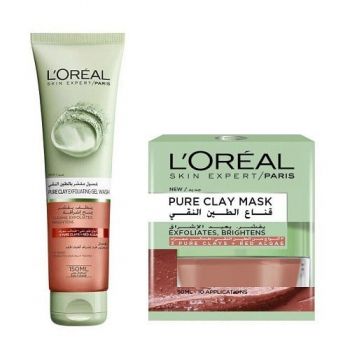 Pachet cadou masca exfolianta si gel de curatare, Loreal, Pure Clay, Red Algae