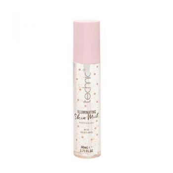 Spray iluminator pentru fixare machiaj, cu particule de aur, Technic, Skin Mist, Gold Flakes, 80 ml