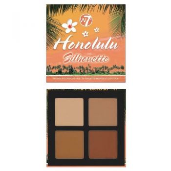 Paleta pudre bronzante, W7, Honolulu Silhouette Bronze & Contour, 4 nuante