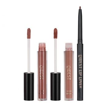 Set 3 in 1 Ruj Lichid Mat & Lip Gloss & Creion Contur Buze Qibest #03 ieftin