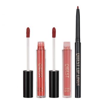 Set 3 in 1 Ruj Lichid Mat & Lip Gloss & Creion Contur Buze Qibest #04 ieftin