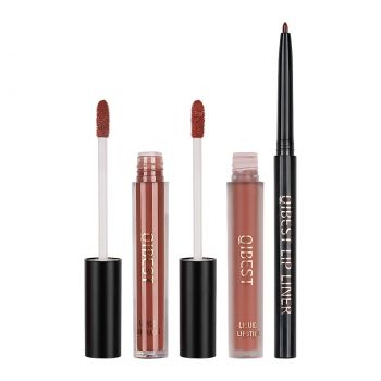 Set 3 in 1 Ruj Lichid Mat & Lip Gloss & Creion Contur Buze Qibest #02 ieftin