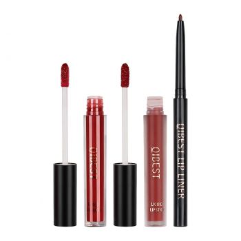 Set 3 in 1 Ruj Lichid Mat & Lip Gloss & Creion Contur Buze Qibest #06 ieftin