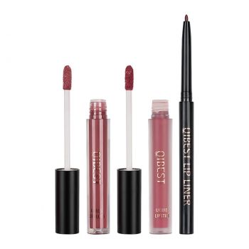 Set 3 in 1 Ruj Lichid Mat & Lip Gloss & Creion Contur Buze Qibest #08 ieftin