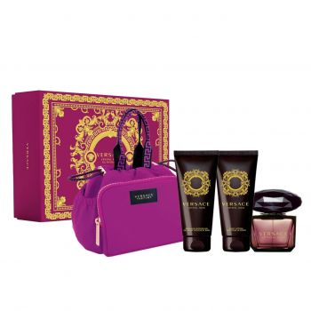 Set Cadou Versace Crystal Noir (Concentratie: Apa de Toaleta, Gramaj: 90 ml Apa de Toaleta + 100 ml Lotiune de Corp + 100 ml Gel de Dus + Geanta)