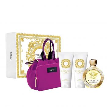 Set cadou Versace Eros Pour Femme (Concentratie: Apa de Parfum, Gramaj: 100ml Apa de Parfum + 100 ml lotiune de corp + 100 ml Gel de Dus + Geanta)