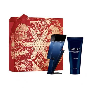 Set cadou Carolina Herrera Bad Boy Cobalt, Apa de Parfum, Barbati (Continut set: 100 ml Apa de Parfum + 100 ml Gel de dus)