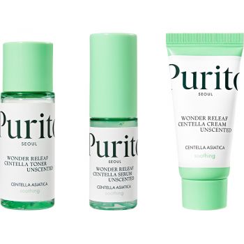 Set Purito Centella Unscented line Travel Kit Crema de fata 12 ml, Toner de fata 30 ml, Ser de fata 15 ml (Continut set: 12 ml Crema de fata + 30 ml Toner de fata + 15 ml Ser de fata )