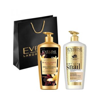 Set Eveline Cosmetics Lotiune de corp Royal Snail, Luxury Expert Black&White Vanilla (Concentratie: Set, Gramaj: 350 ml + 350 ml)