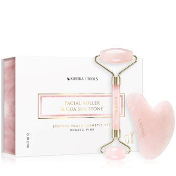 KORIKA Tools Face Roller & Gua Sha rulou de masaj facial și accesoriu de masaj Quartz Pink