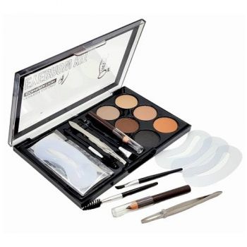 Set Stilizare Sprancene, Mini Queen, Eyebrow Kit, 6 Farduri Sprancene, 3 Sabloane, 2 Pensule, Creion, Penseta