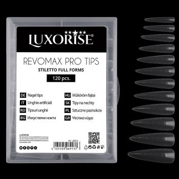 Tipsuri Reutilizabile Polygel & Gel REVOMAX PRO TIPS LUXORISE Stiletto Full Forms, 120 buc