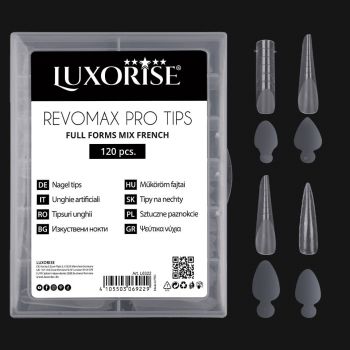 Tipsuri Reutilizabile REVOMAX PRO TIPS LUXORISE Mix French - Full Forms, 96 Tips & 48 French Stickers