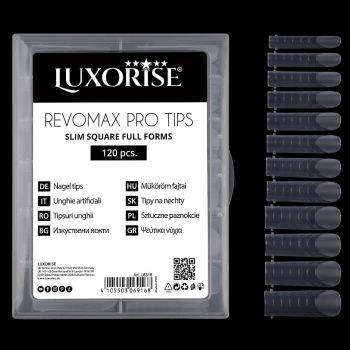 Tipsuri Reutilizabile REVOMAX PRO TIPS LUXORISE Slim Square - Full Forms pentru Polygel si gel, 120 buc