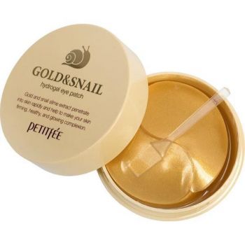 Plasturi pentru ochi cu aur si extract mucus de melc, Petitfee, Gold si Snail, 60 buc