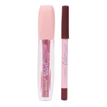 Set 2 in 1 Lip Gloss & Color Liner Kiss Beauty #02 ieftin