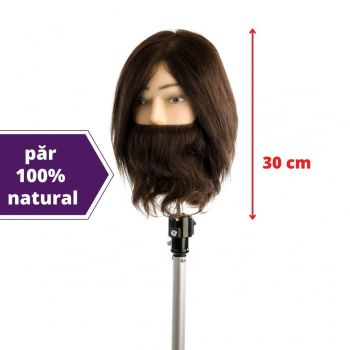 Cap manechin par natural - cu barba si mustata - lungime 30 cm