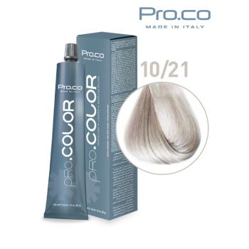 Vopsea de par profesionala PRO.COLOR 100 ml - Pro.Co - 10 21 BLOND EXTRA DESCHIS IRISE CENUSIU