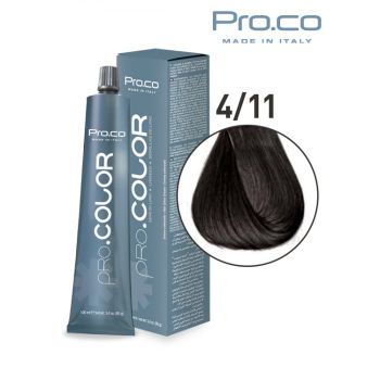 Vopsea de par profesionala PRO.COLOR 100 ml - Pro.Co - 4 11 CASTANIU NATURAL CENUSIU INTENS