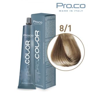 Vopsea de par profesionala PRO.COLOR 100 ml - Pro.Co - 8 1 BLOND DESCHIS CENUSIU