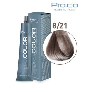 Vopsea de par profesionala PRO.COLOR 100 ml - Pro.Co - 8 21 BLOND DESCHIS IRISE CENUSIU