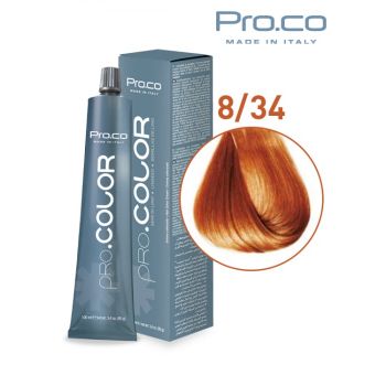 Vopsea de par profesionala PRO.COLOR 100 ml - Pro.Co - 8 34 BLOND DESCHIS AURIU ARAMIU