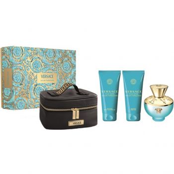 Set Cadou Versace Dylan Turquoise pour Femme, Apa de toaleta, 100 ml + Lotiune de Corp, 100 ml + Gel de Dus, 100 ml + Geanta