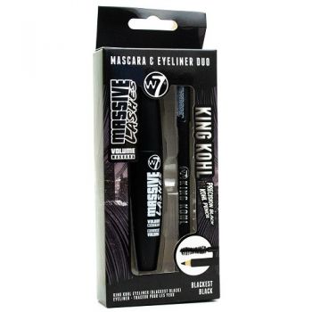 Set Eyeliner si Mascara Volum, W7, Massive Lahes, Blackest Black