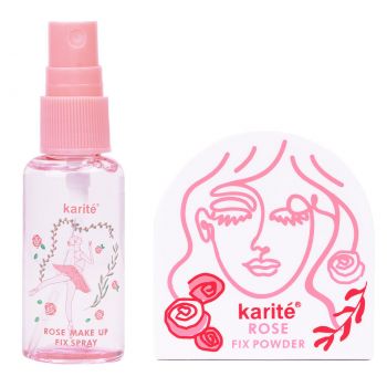 Set 2 in 1 Fixare Machiaj - Spray & Pudra Fixare Machiaj Rose, Karite