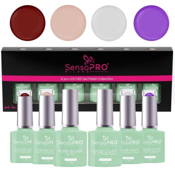 Set 4 Oje Semipermanente, Base & Top Coat Hema Free 10ml SensoPRO Milano, Radiance Charm