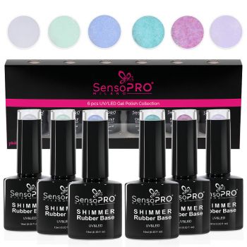 Set 6 Shimmer Rubber Base 10ml SensoPRO Milano, Radiant Princess