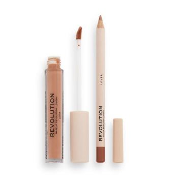 Kit pentru Buze: Creion + Ruj Lichid - Makeup Revolution Lip Contour Kit, nuanta Lover, 1 buc ieftin