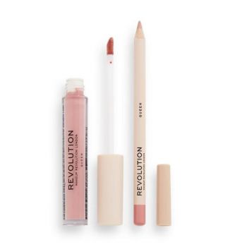 Kit pentru Buze: Creion + Ruj Lichid - Makeup Revolution Lip Contour Kit, nuanta Queen, 1 buc ieftin