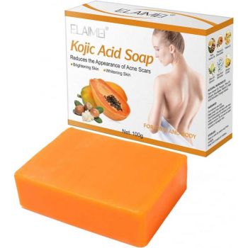 Sapun Tratament Anti Acnee cu Acid Kojic pentru Fata si Corp, Efect de Albire si Depigmentare a pielii, Elaimei, 100 g