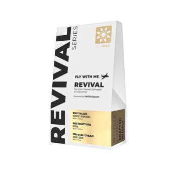 Kit Tratament pentru Calatorii pentru Parul Uscat, Deteriorat sau Vopsit - Heli's Gold Revival Series Fly With Me: Sampon Revitalize 100 ml, Masca Restructure 100 ml, Ser Crystal Cream 30 ml