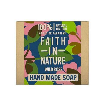 Sapun Natural Solid cu Trandafir Salbatic - Faith in Nature Hand Made Soap Wild Rose, 100 g