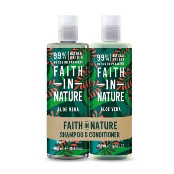 Set Sampon si Balsam pentru Reintinerirea Parului cu Aloe Vera pentru Par Normal / Uscat - Faith in Nature Rejuvenating Shampoo + Conditioner Aloe Vera, 2 x 400 ml, 1 set