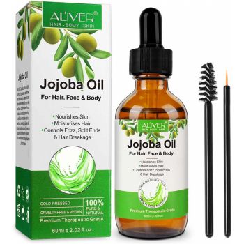 Ulei premium de Jojoba 100% Natural pentru Par, Barba, Piele, Unghii si Cuticule, Efect Hidratant si Reparator, Aliver 60 ml